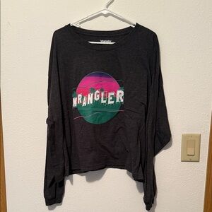 Wrangler Black Long Sleeve Tee with Pink & Teal Sunset Graphic